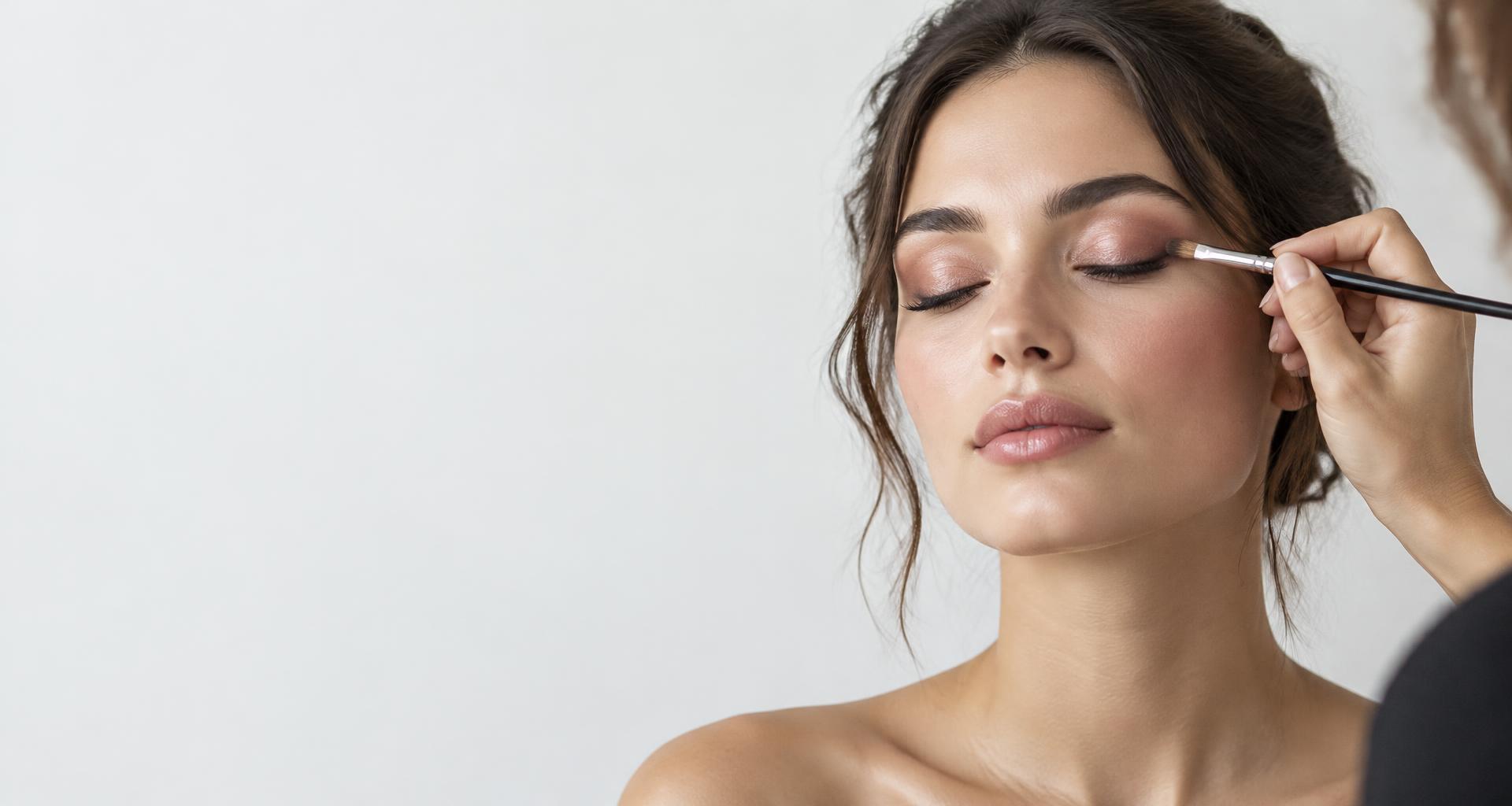 A makeup professional demonstrating eyeshadow application